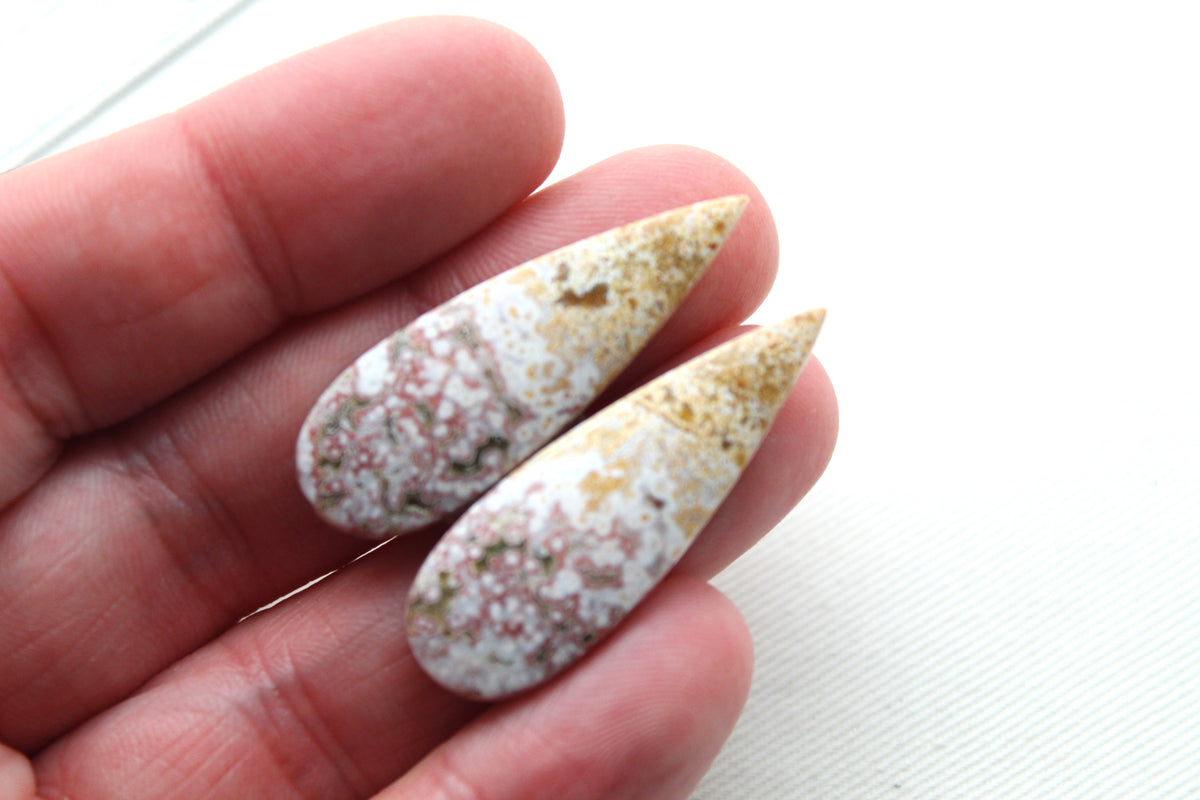 River Jasper Cabochon Pair Gemstone pink beige