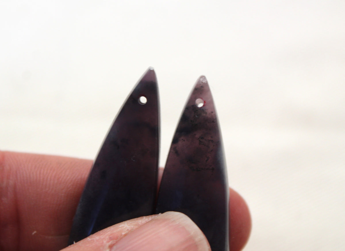 Dark purple Chalcedony cabochons Pair teardrop DRILLED
