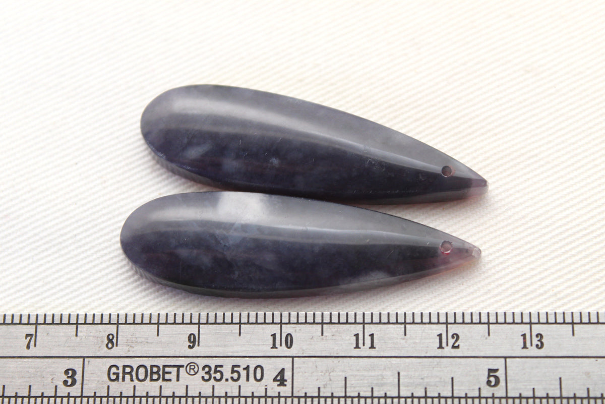 Dark purple Chalcedony cabochons Pair teardrop DRILLED