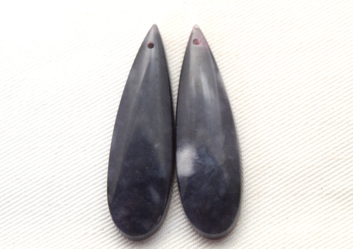 Dark purple Chalcedony cabochons Pair teardrop DRILLED