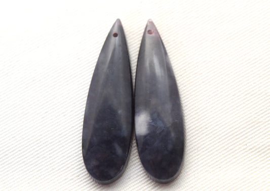 Dark purple Chalcedony cabochons Pair teardrop DRILLED