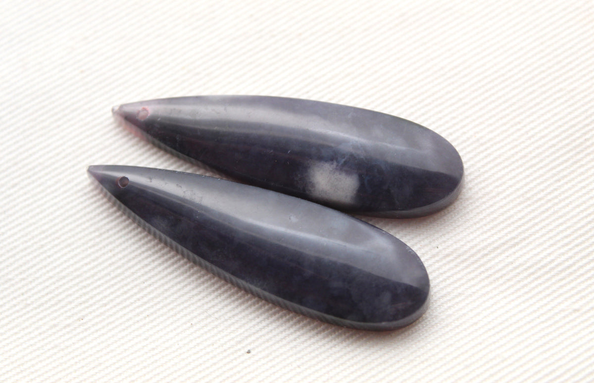 Dark purple Chalcedony cabochons Pair teardrop DRILLED