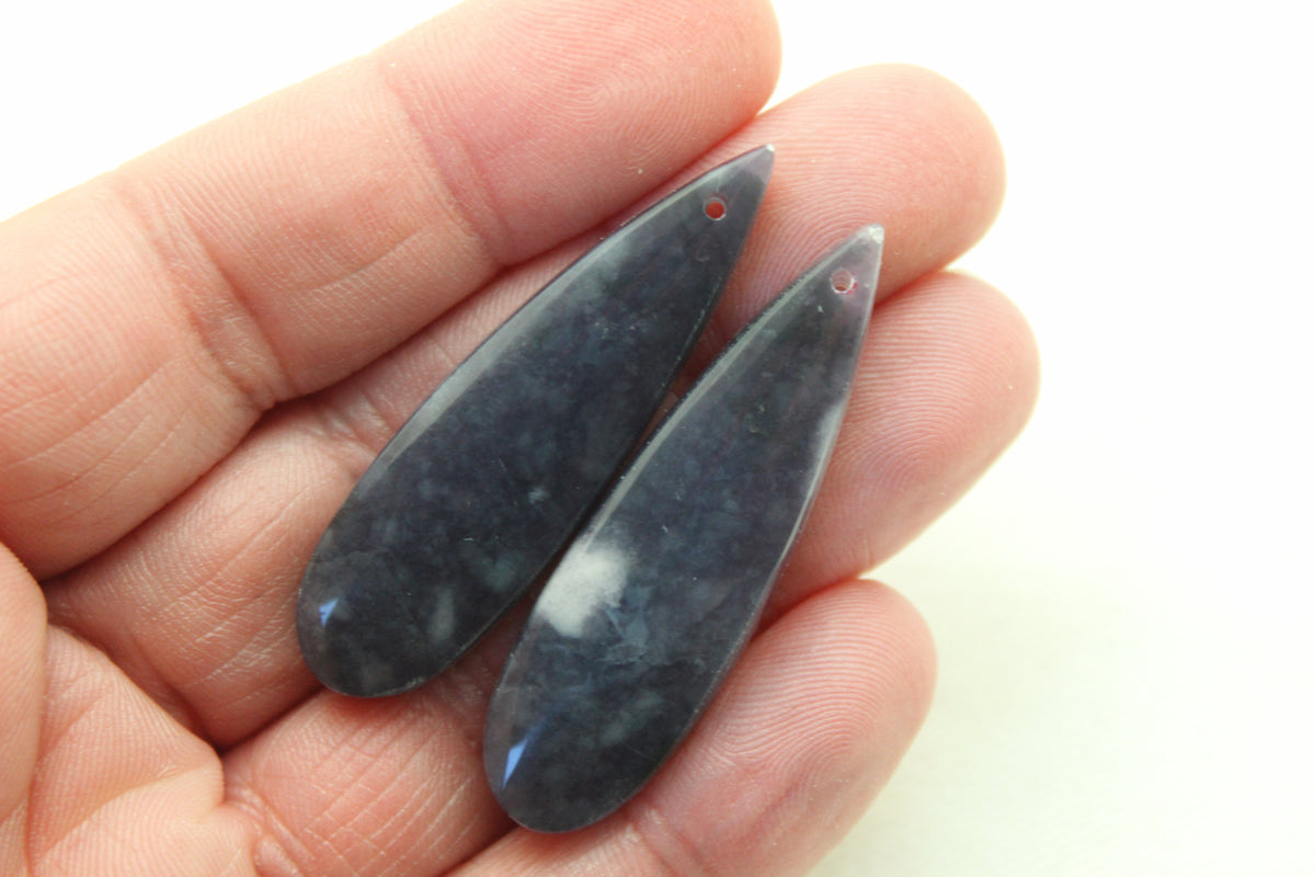 Dark purple Chalcedony cabochons Pair teardrop DRILLED