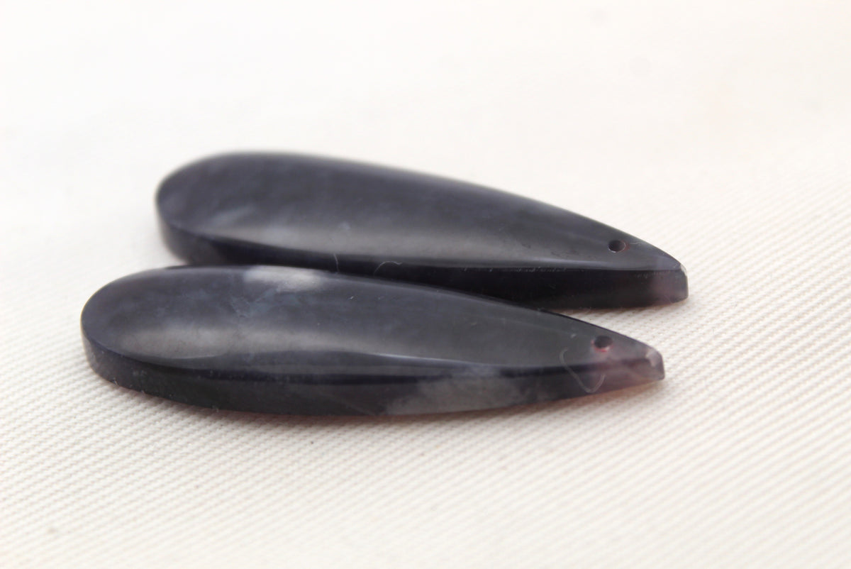 Dark purple Chalcedony cabochons Pair teardrop DRILLED