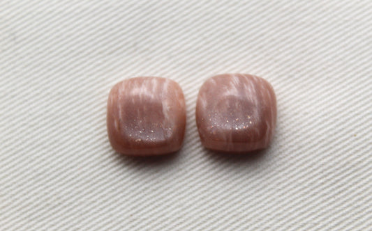 TWO peach Moonstone cabochons Gemstones square cushion 12MM