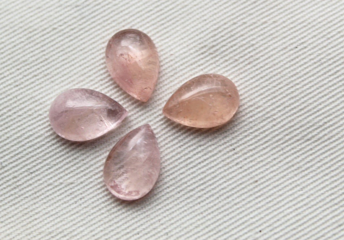 FOUR Morganite cabochons Gemstones pear 9X13MM