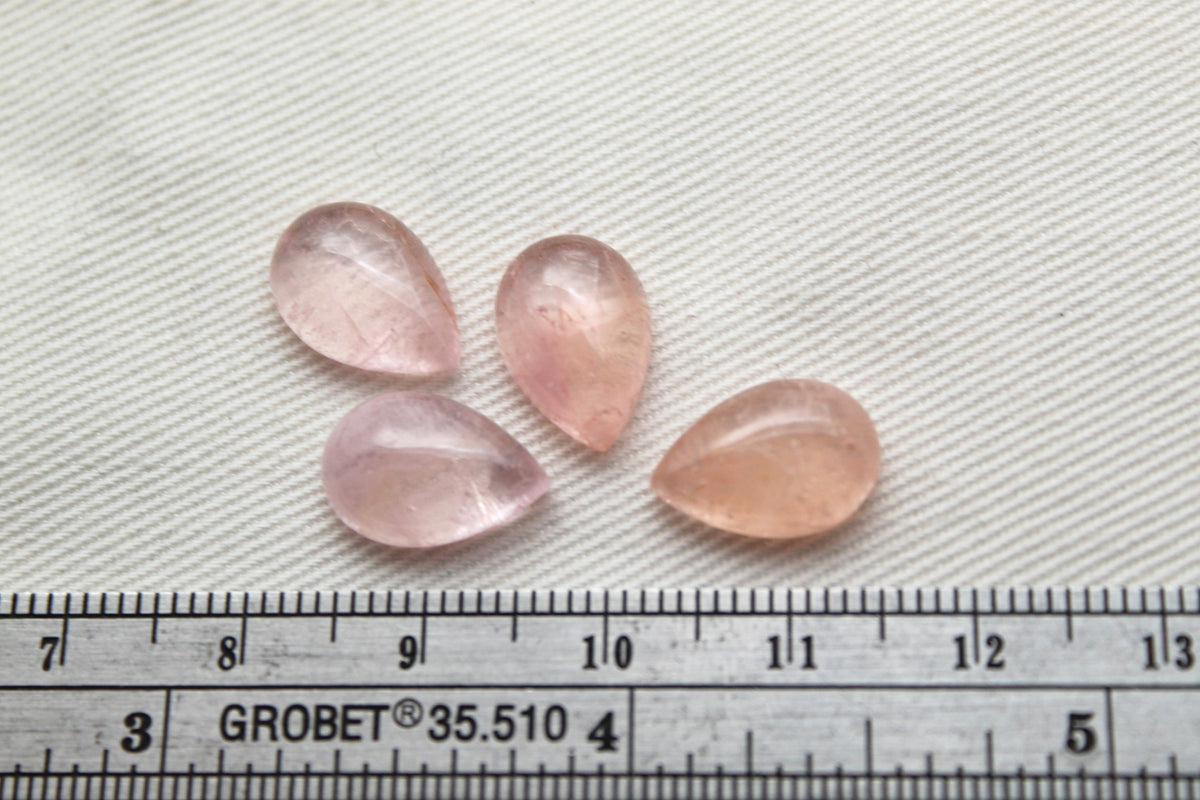 FOUR Morganite cabochons Gemstones pear 9X13MM