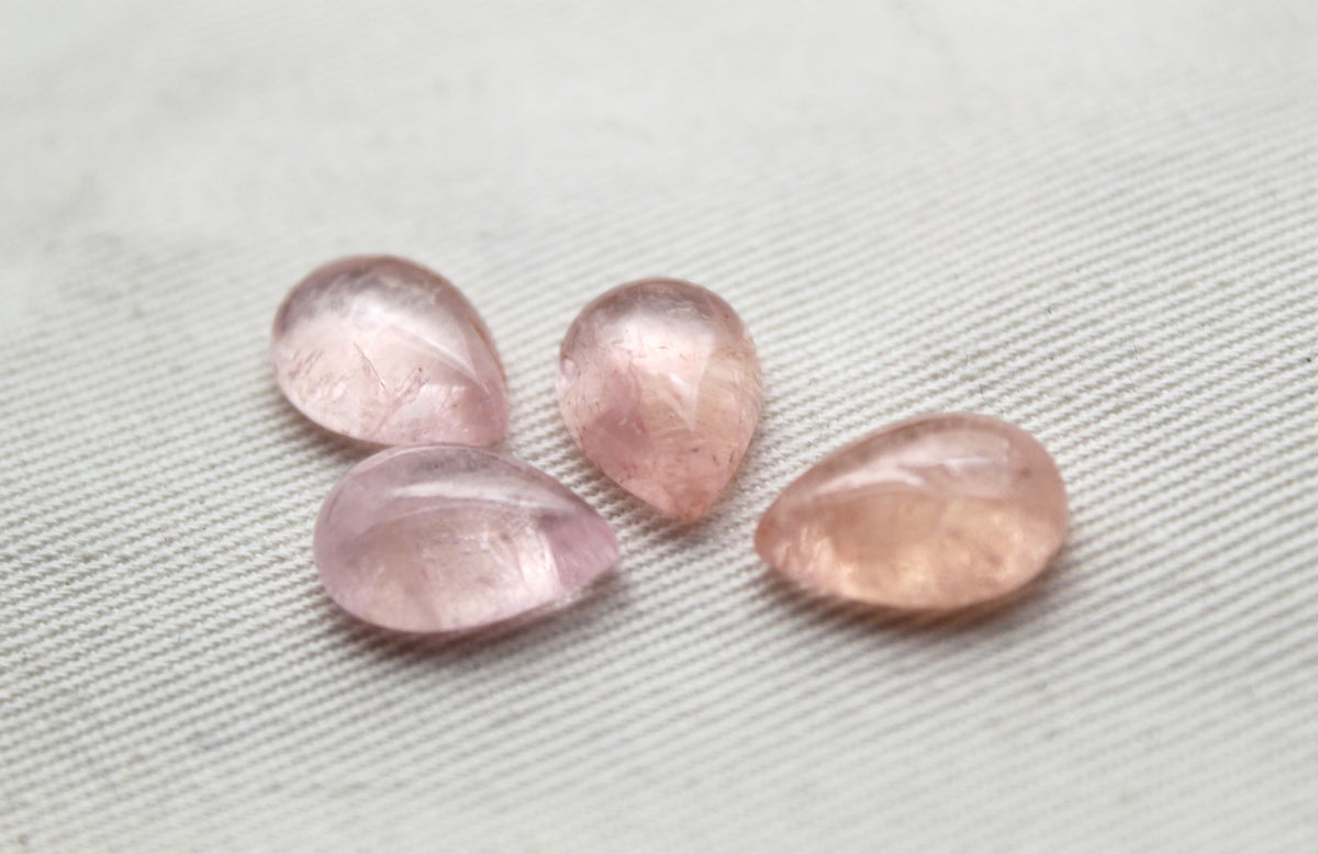 FOUR Morganite cabochons Gemstones pear 9X13MM