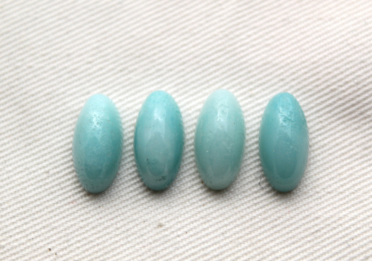 FOUR Amazonite oval cabochon 7x14 mm blue high dome