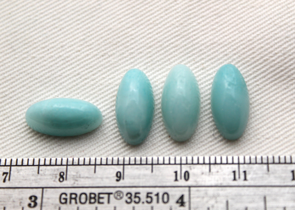 FOUR Amazonite oval cabochon 7x14 mm blue high dome