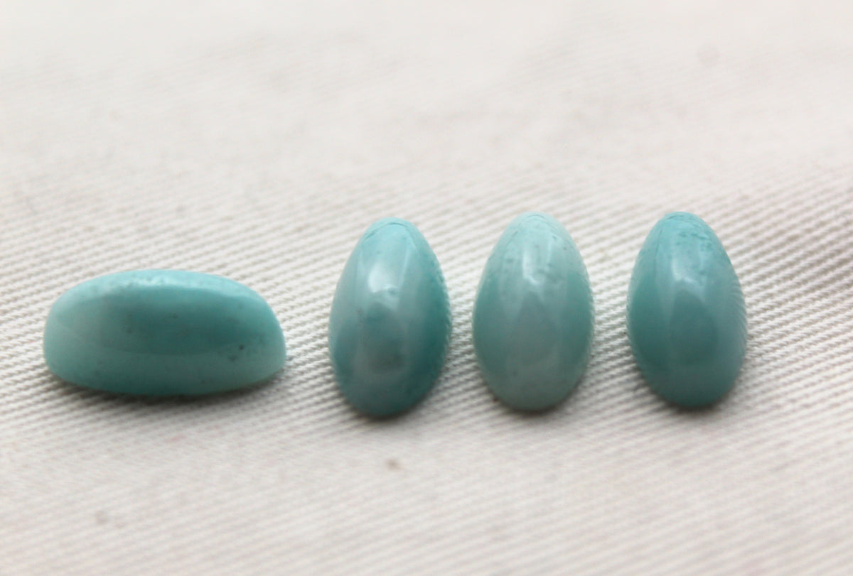FOUR Amazonite oval cabochon 7x14 mm blue high dome