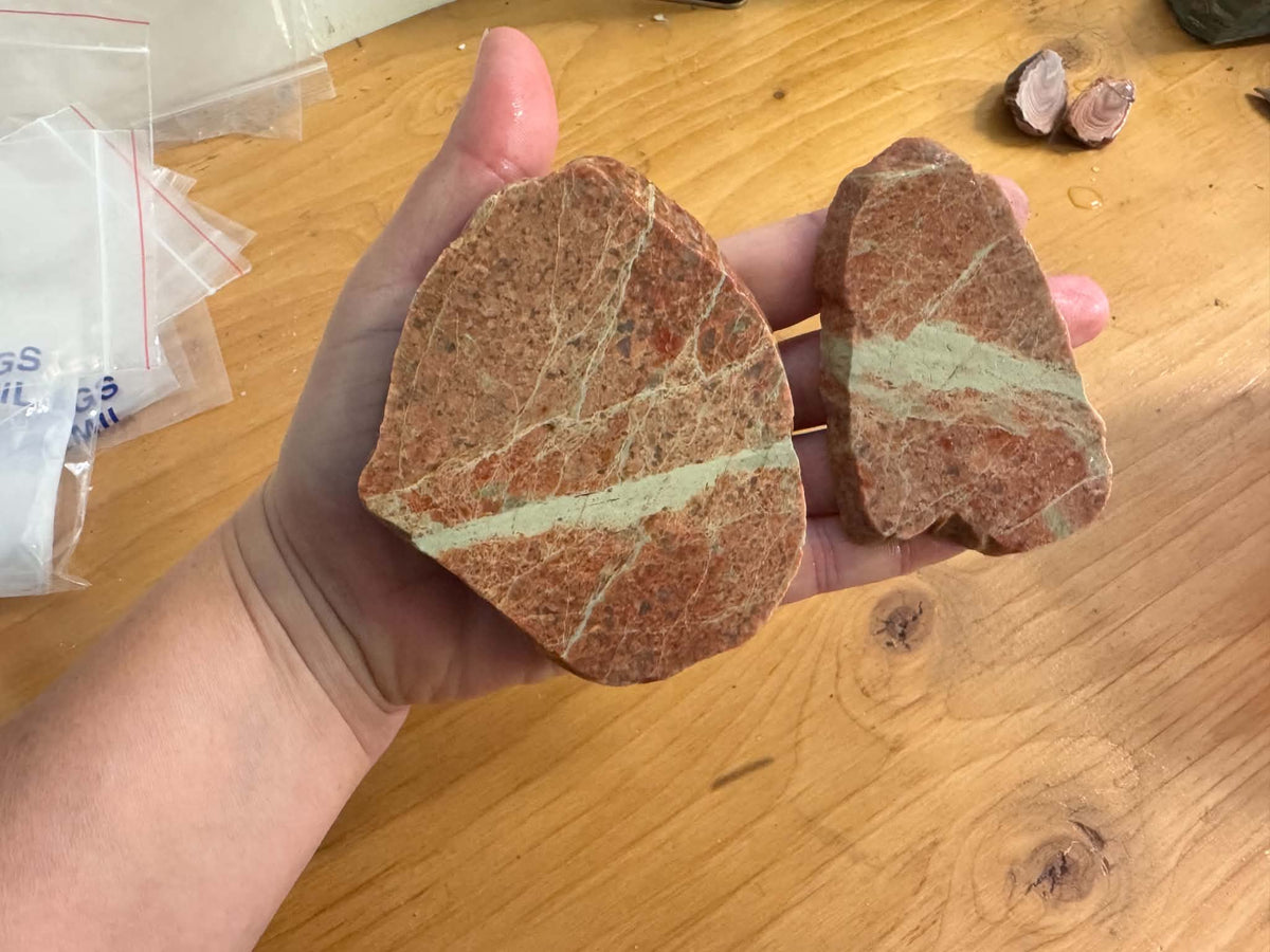 Lot of two small Lake Superior Unakite Natural Stone Slabs