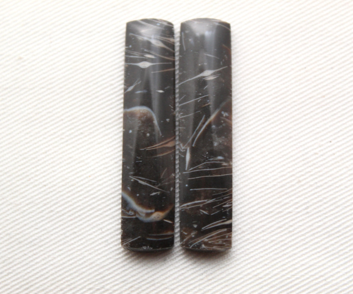Feather Agate Cabochons Pair Gemstone rectangle