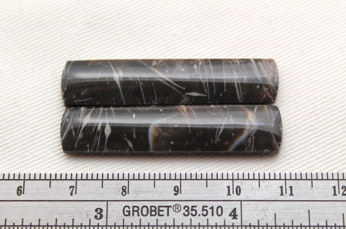 Feather Agate Cabochons Pair Gemstone rectangle