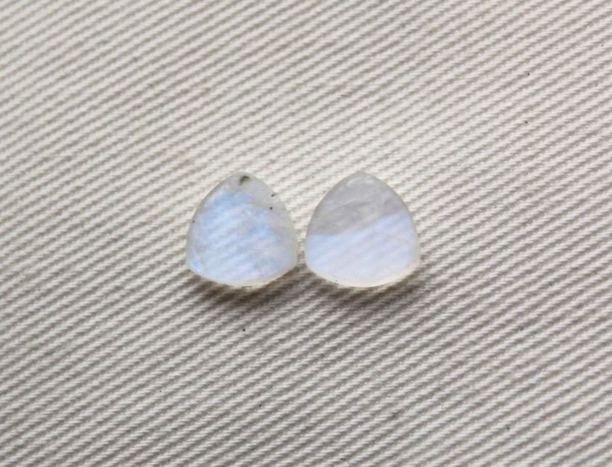 TWO SMALL white Moonstone Flat cabochons 8MM Gemstones trillion