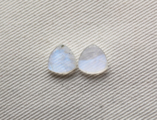 TWO SMALL white Moonstone Flat cabochons 8MM Gemstones trillion