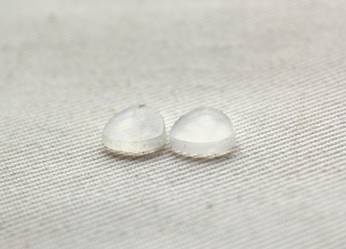 TWO SMALL white Moonstone Flat cabochons 8MM Gemstones trillion