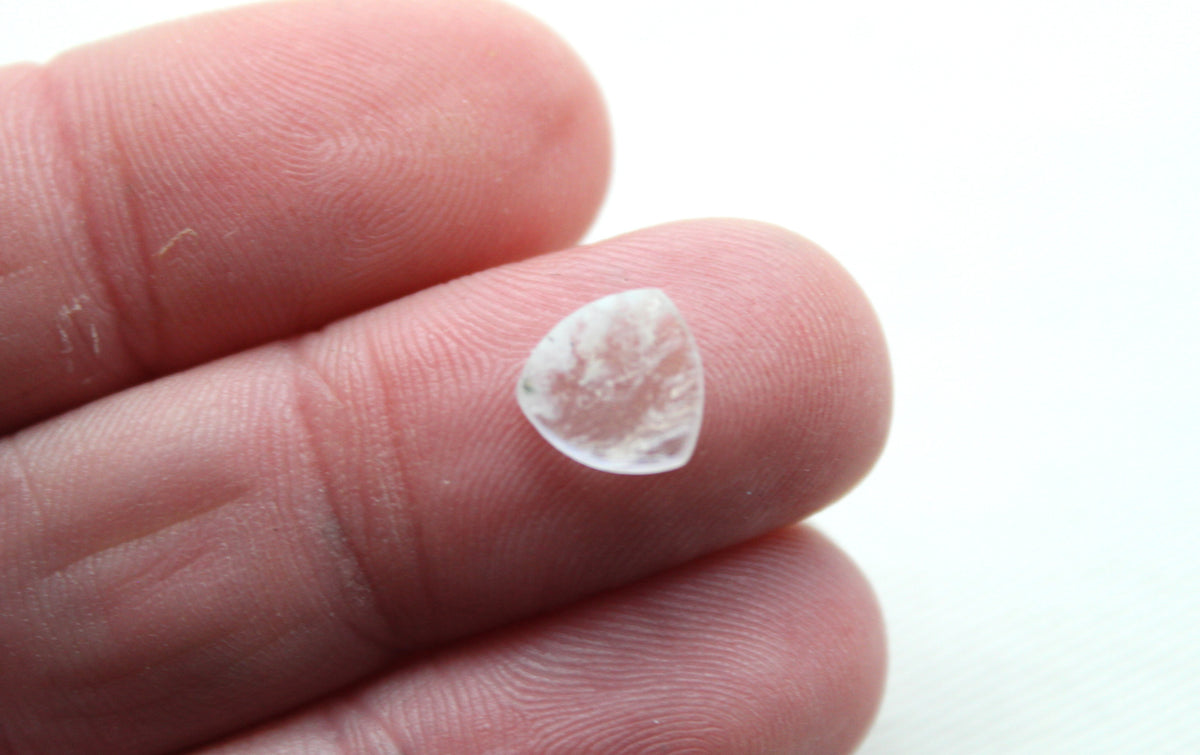 TWO SMALL white Moonstone Flat cabochons 8MM Gemstones trillion