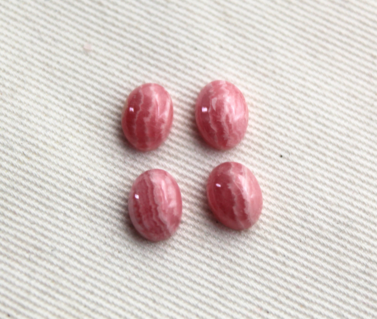 FOUR mini Rhodocrosite cabochons Gemstones pink white Oval 6X8MM