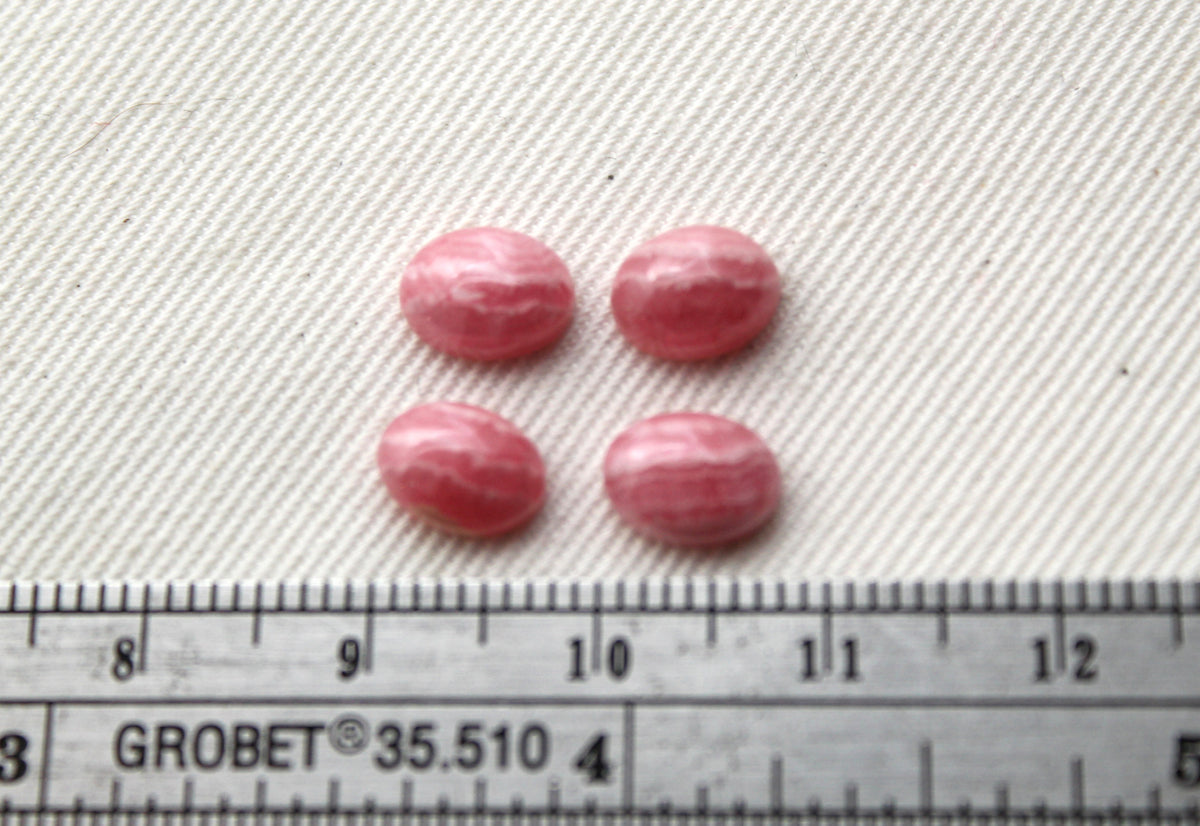 FOUR mini Rhodocrosite cabochons Gemstones pink white Oval 6X8MM