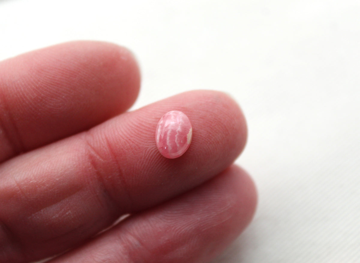FOUR mini Rhodocrosite cabochons Gemstones pink white Oval 6X8MM