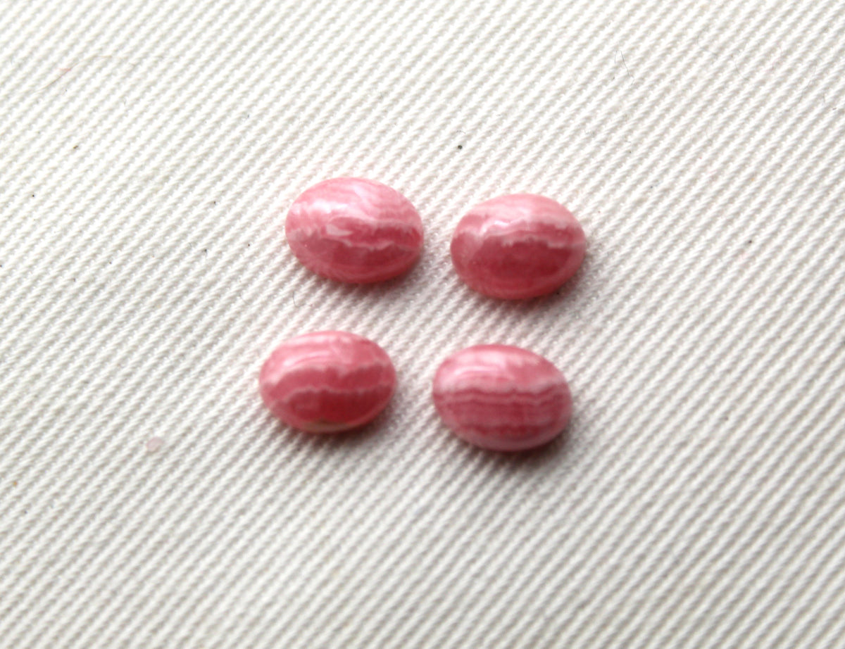 FOUR mini Rhodocrosite cabochons Gemstones pink white Oval 6X8MM