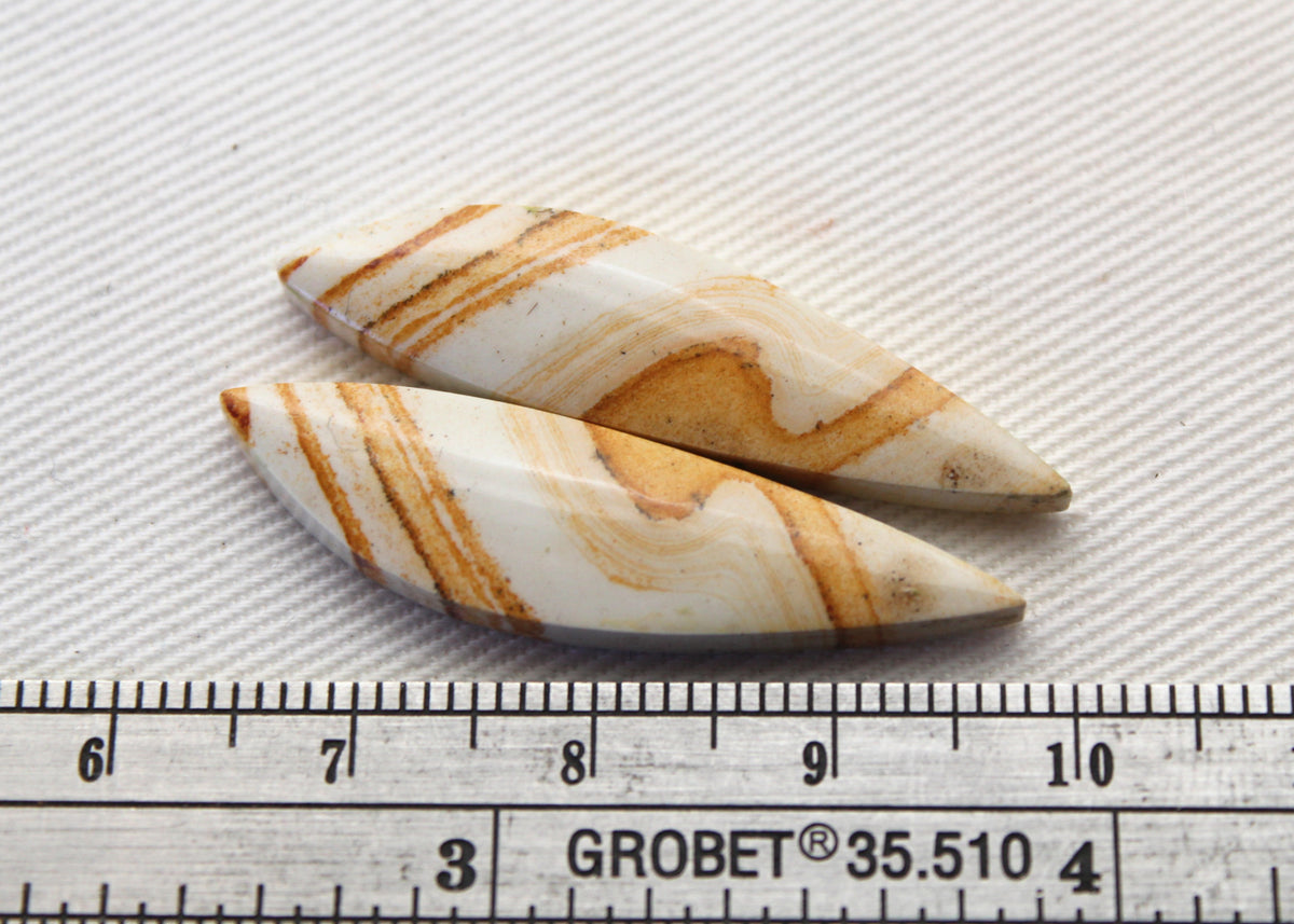 Pair of Retro Jasper Cabochon yellow orange