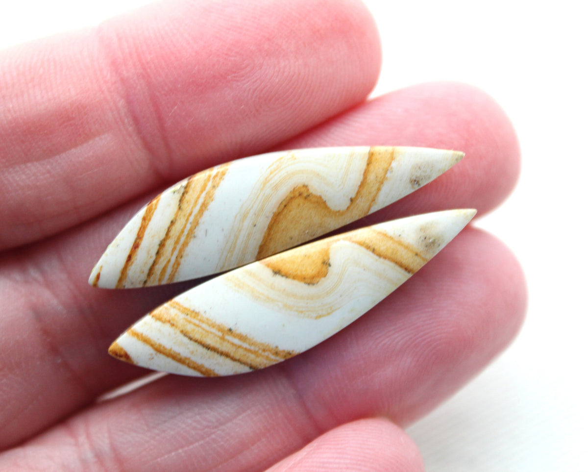Pair of Retro Jasper Cabochon yellow orange