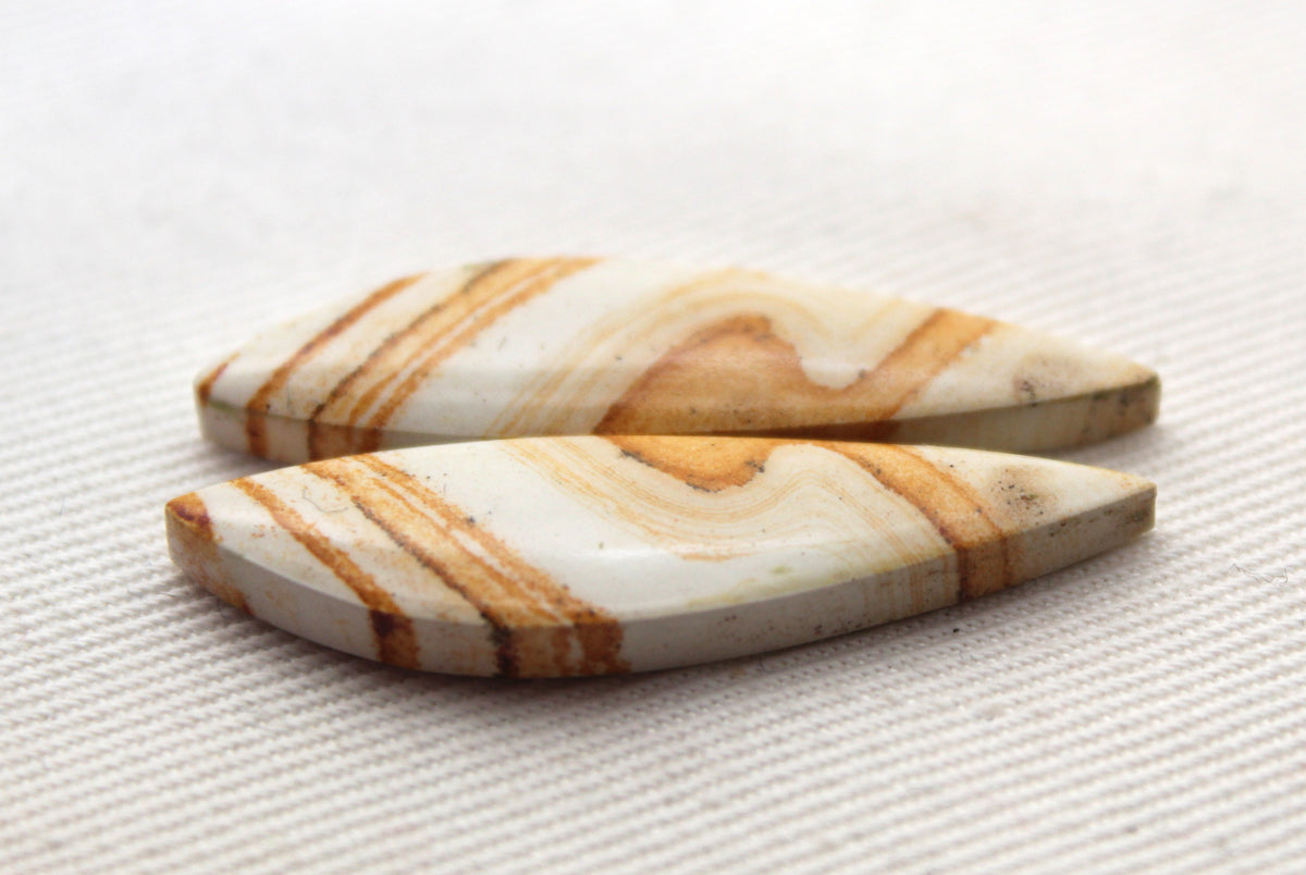 Pair of Retro Jasper Cabochon yellow orange