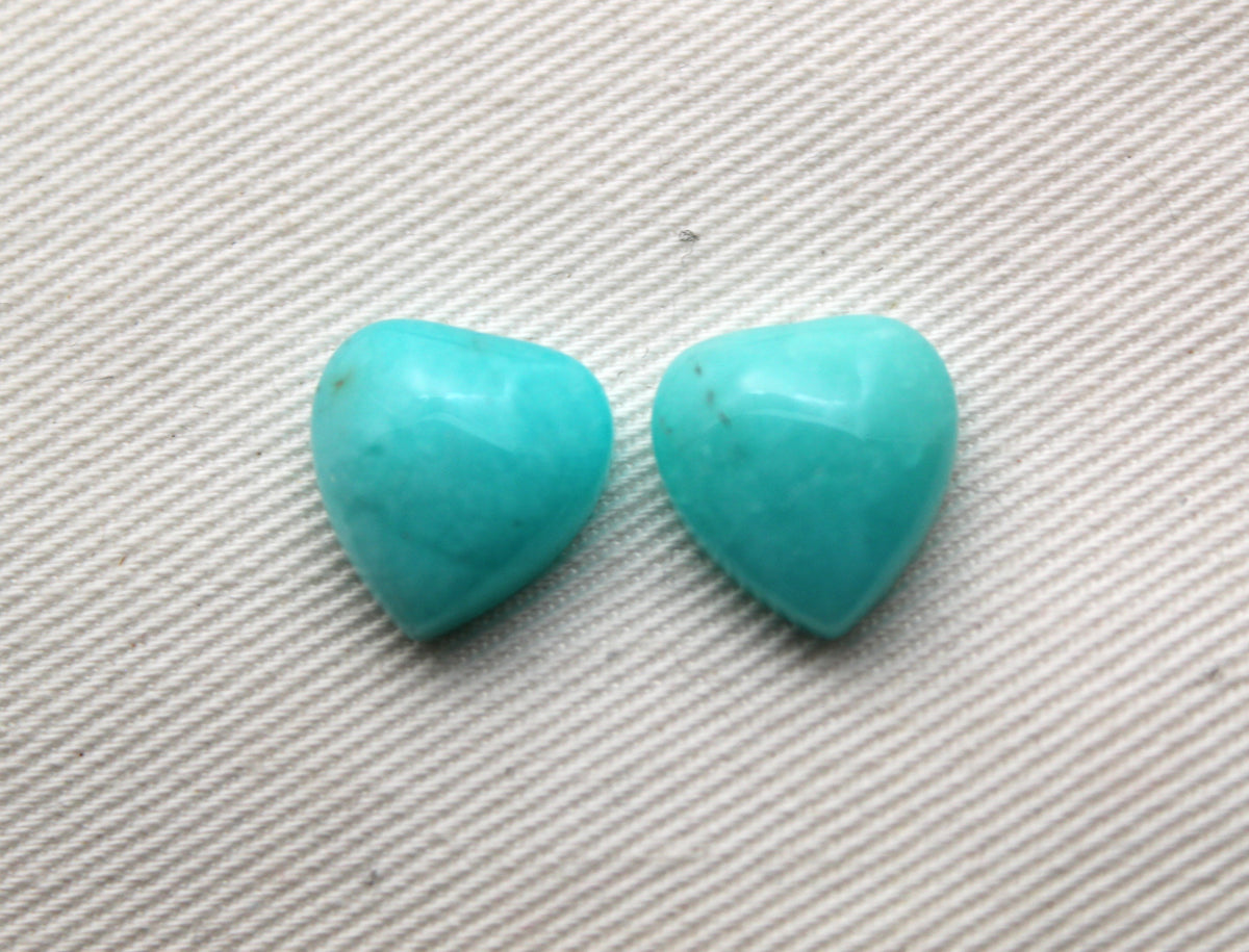 TWO Amazonite heart cabochon 12 mm blue