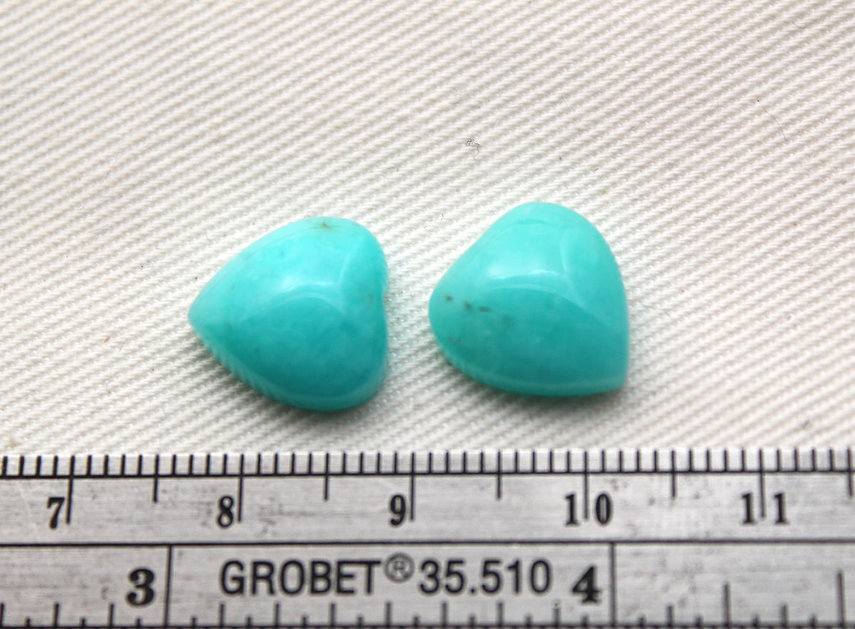 TWO Amazonite heart cabochon 12 mm blue