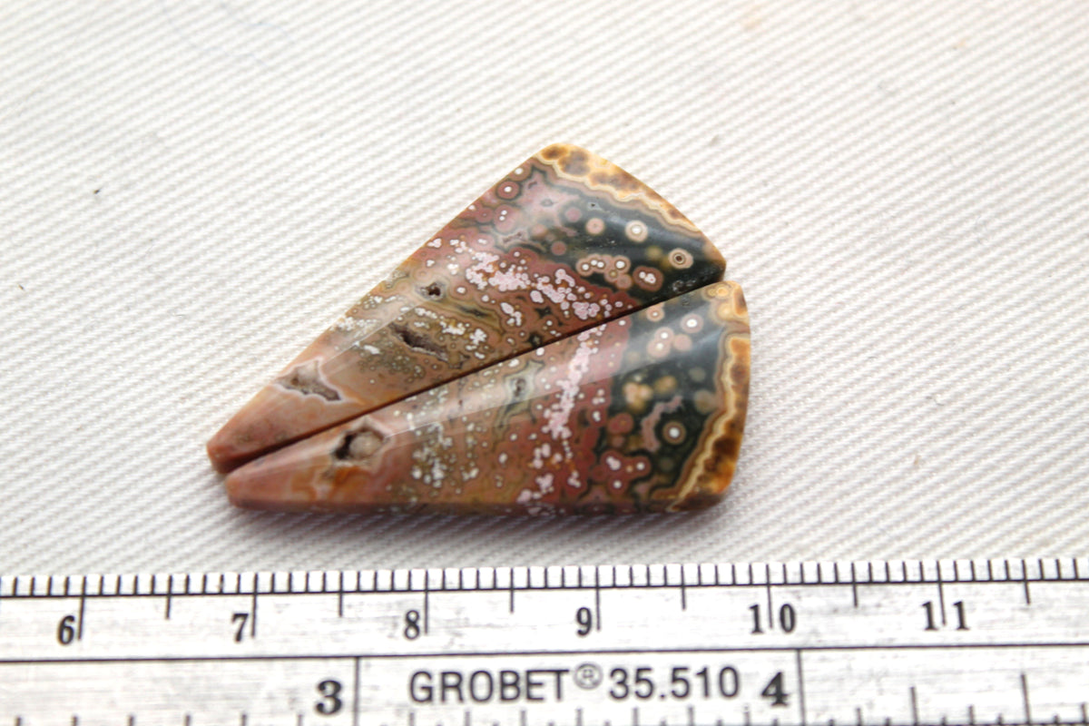 River Jasper Cabochon Pair Gemstone beige pink triangle