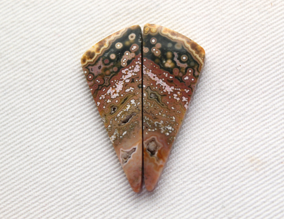 River Jasper Cabochon Pair Gemstone beige pink triangle