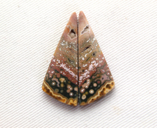 River Jasper Cabochon Pair Gemstone beige pink triangle