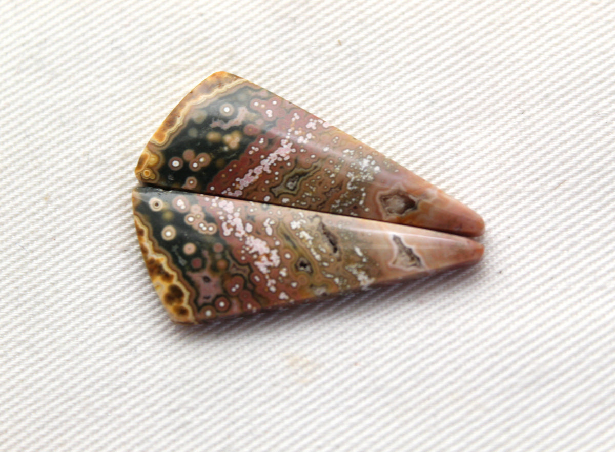 River Jasper Cabochon Pair Gemstone beige pink triangle