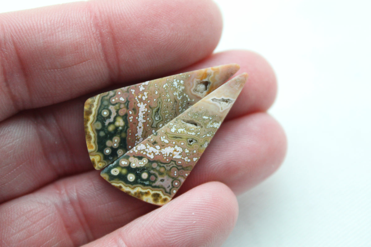 River Jasper Cabochon Pair Gemstone beige pink triangle
