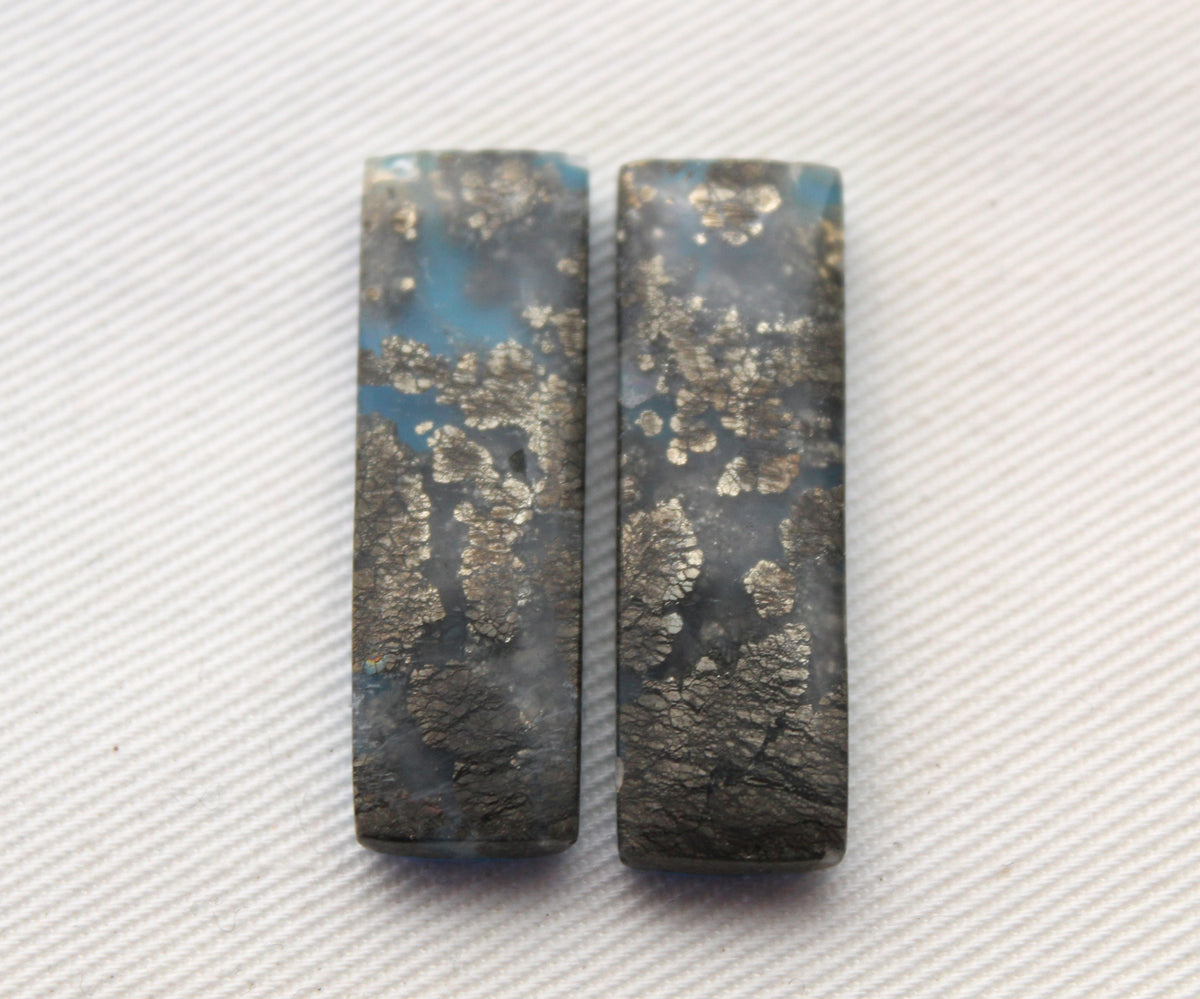 Marcasite DOUBLET Cabochons Pair Gemstone rectangle