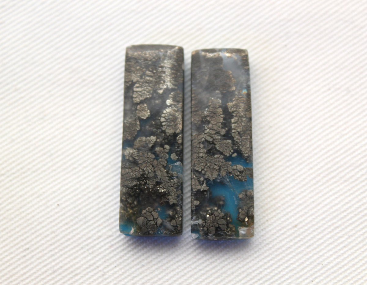 Marcasite DOUBLET Cabochons Pair Gemstone rectangle