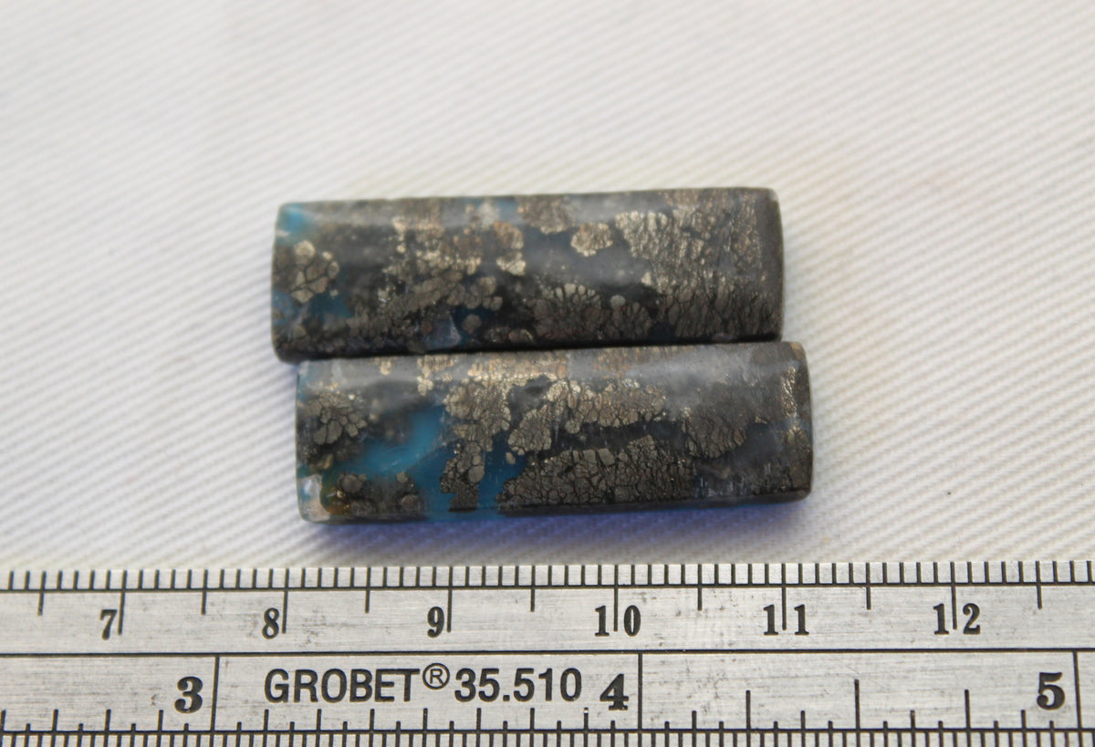 Marcasite DOUBLET Cabochons Pair Gemstone rectangle