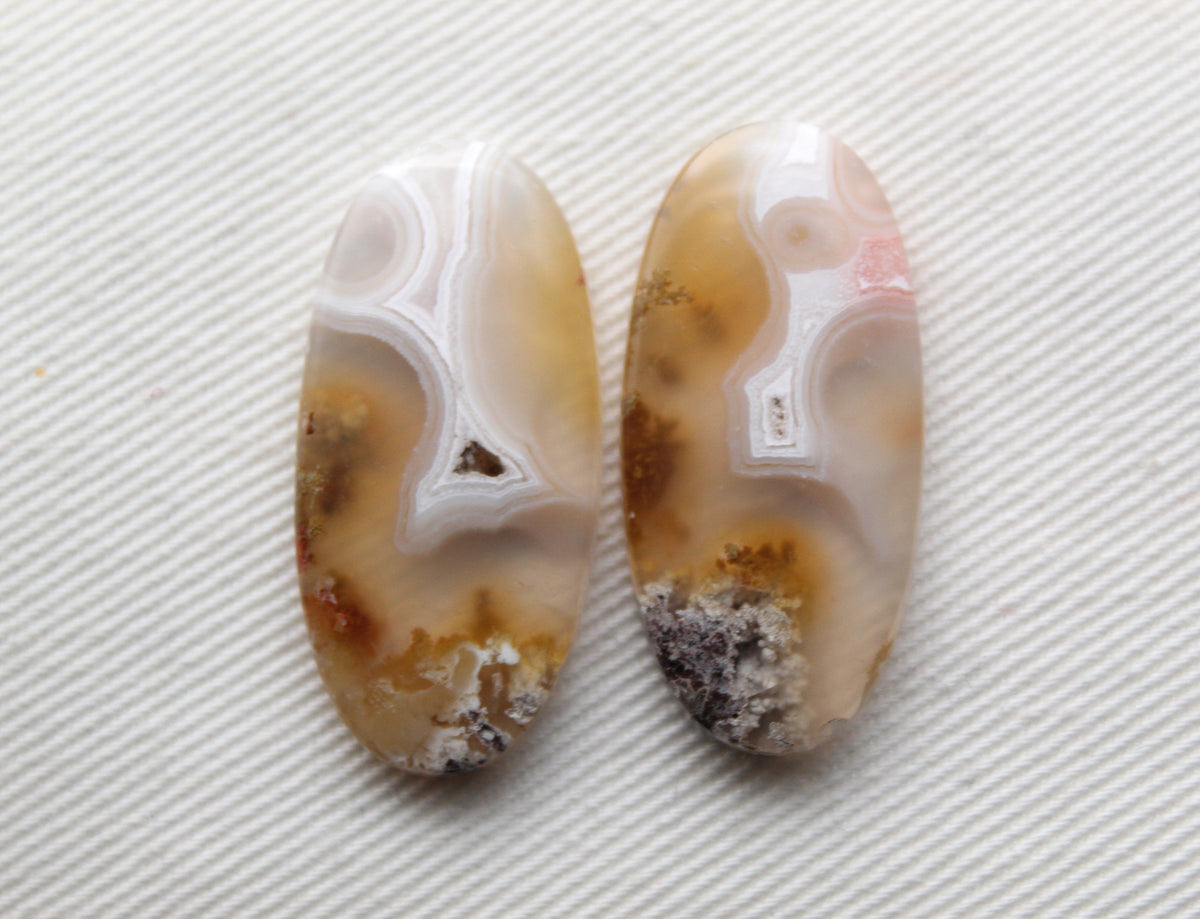 Orbicular Agate Cabochons Pair Gemstone natural Oval