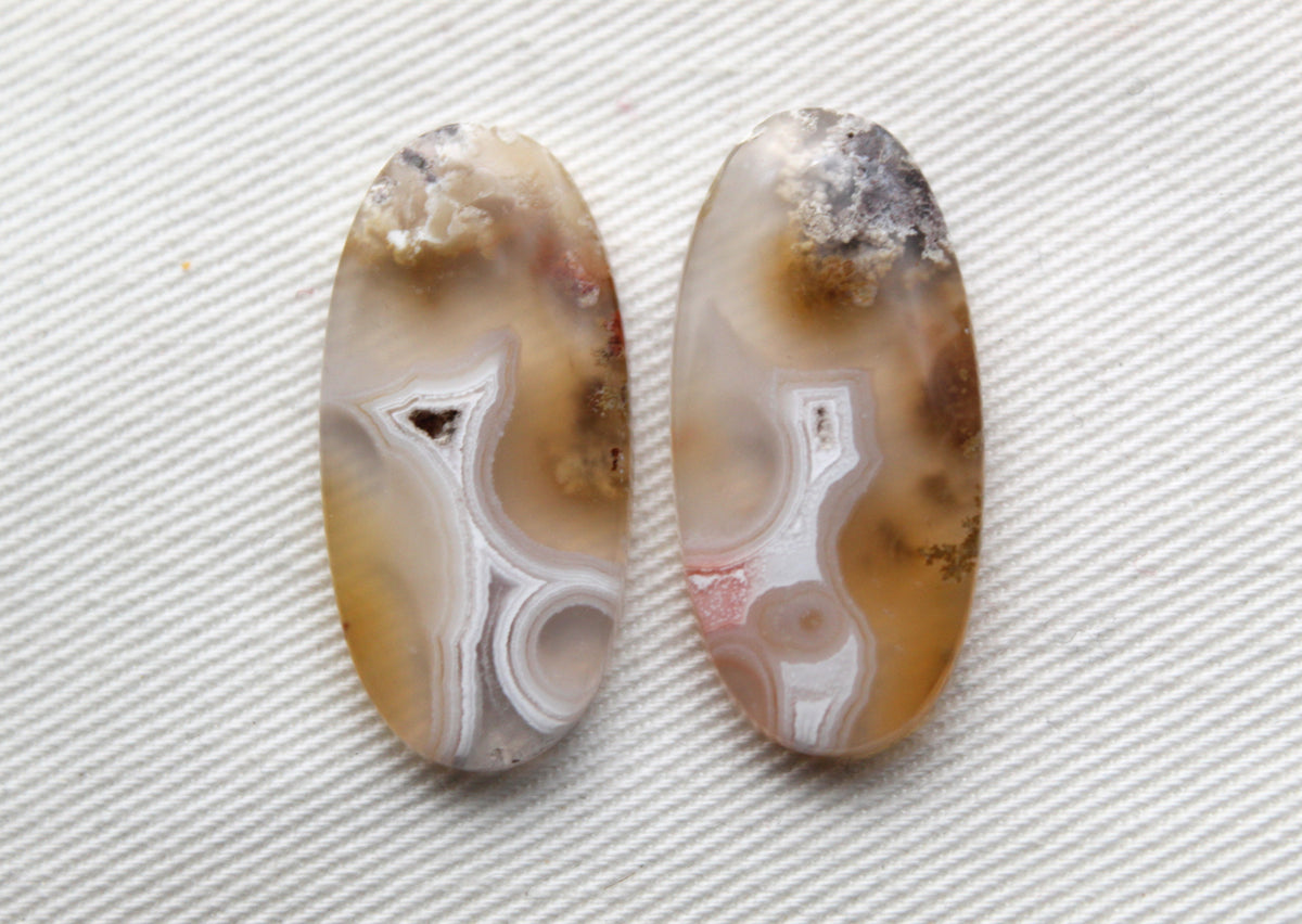 Orbicular Agate Cabochons Pair Gemstone natural Oval