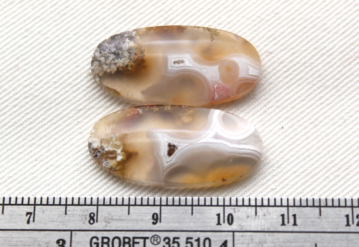 Orbicular Agate Cabochons Pair Gemstone natural Oval