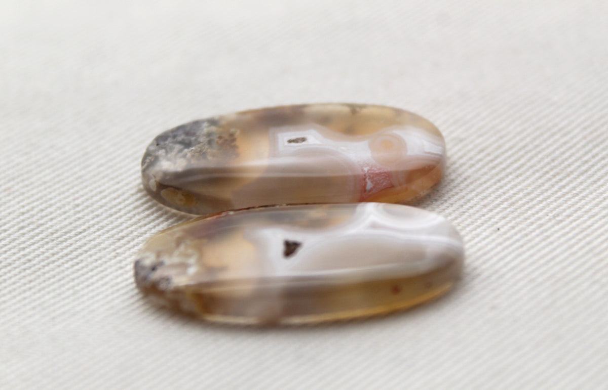 Orbicular Agate Cabochons Pair Gemstone natural Oval