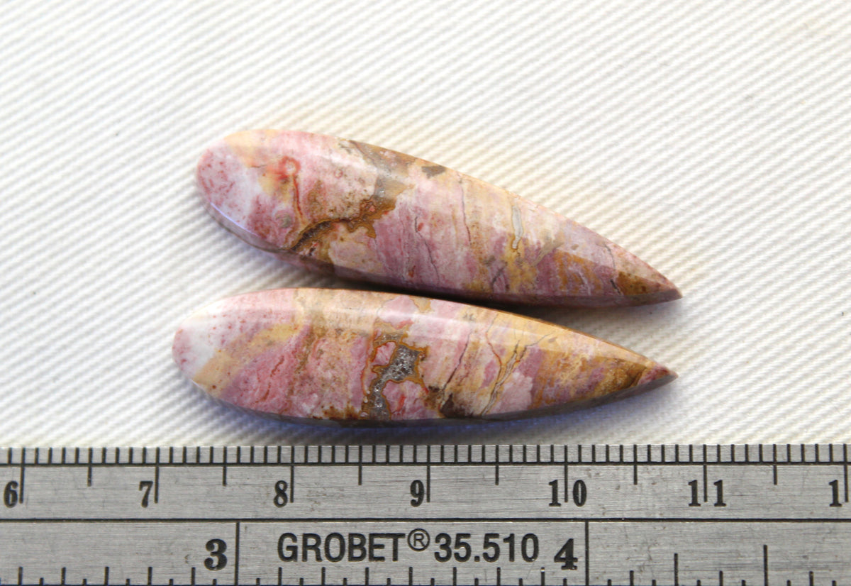Pink Fossil Wood Pair of Gemstones cabochon natural teardrop