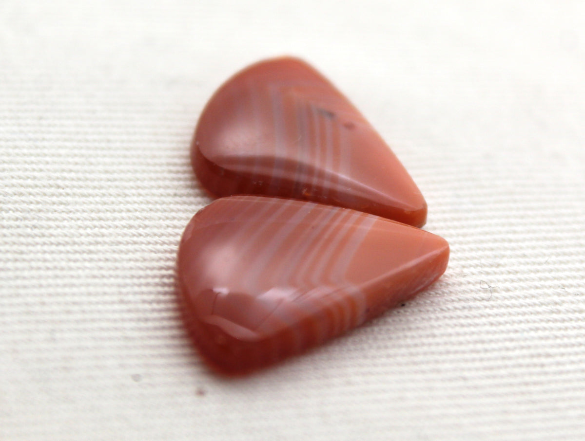 Banded Agates Cabochons pair Gemstone orange