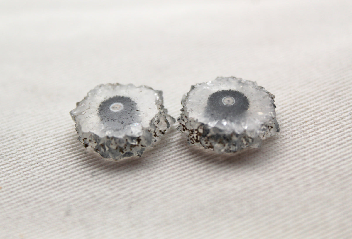 Solar quartz Pair gemstone freeform white green purple slice