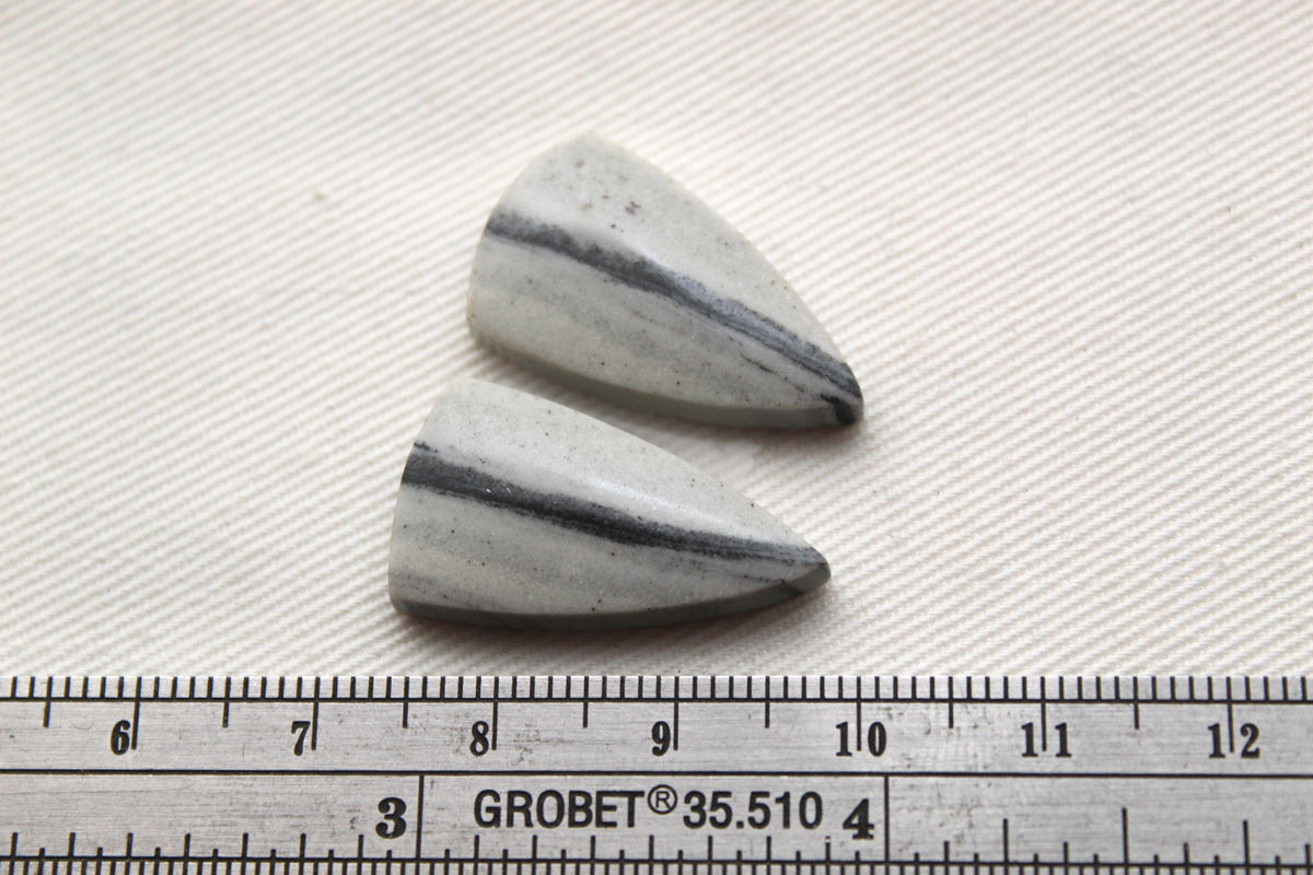 Pair of striped Jasper Cabochons triangle