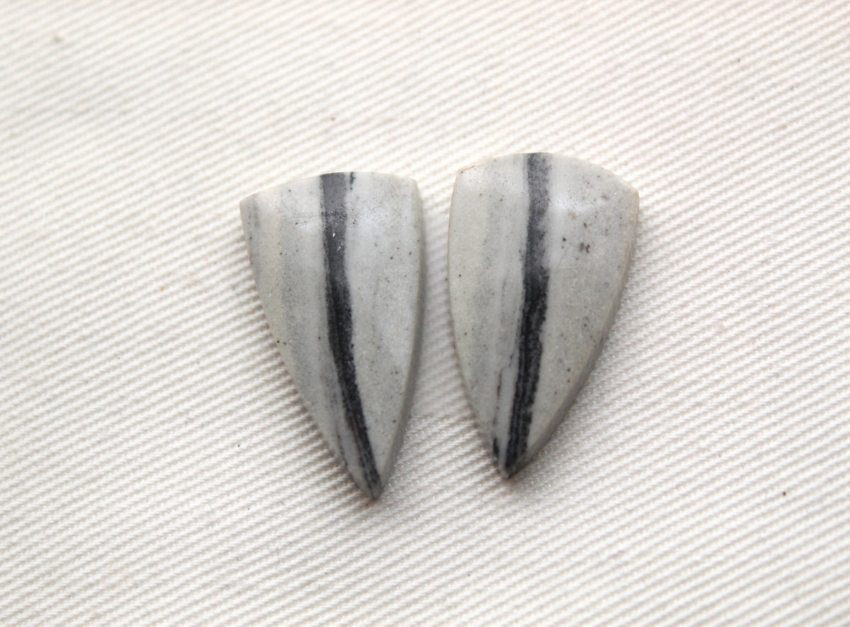 Pair of striped Jasper Cabochons triangle