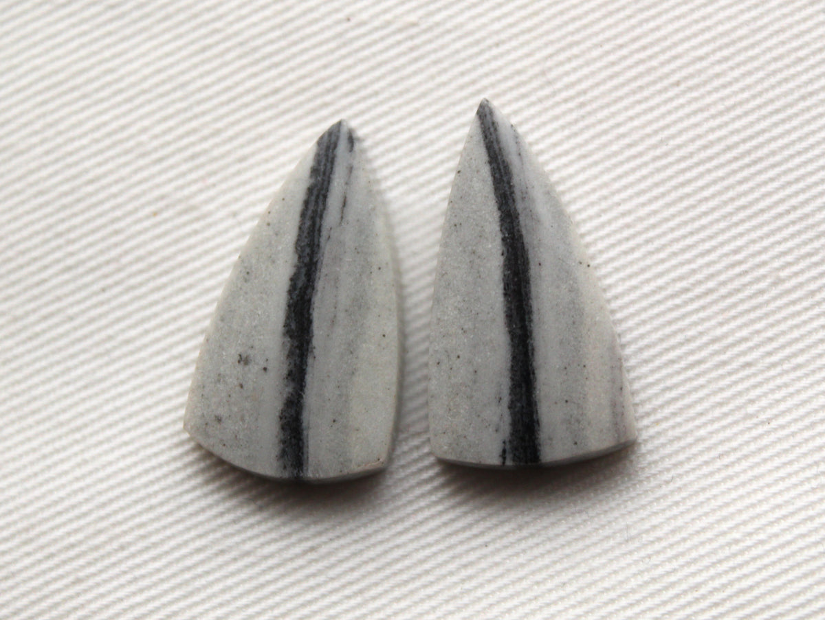 Pair of striped Jasper Cabochons triangle
