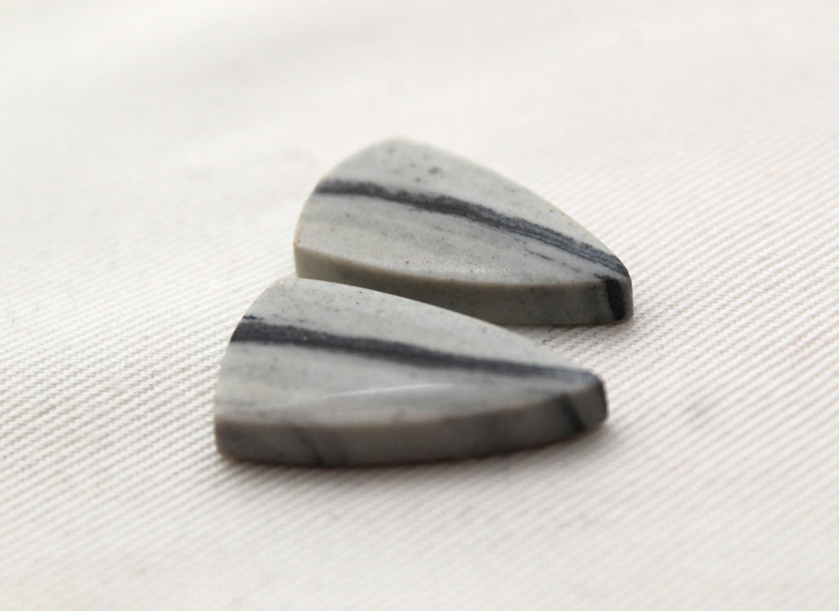 Pair of striped Jasper Cabochons triangle